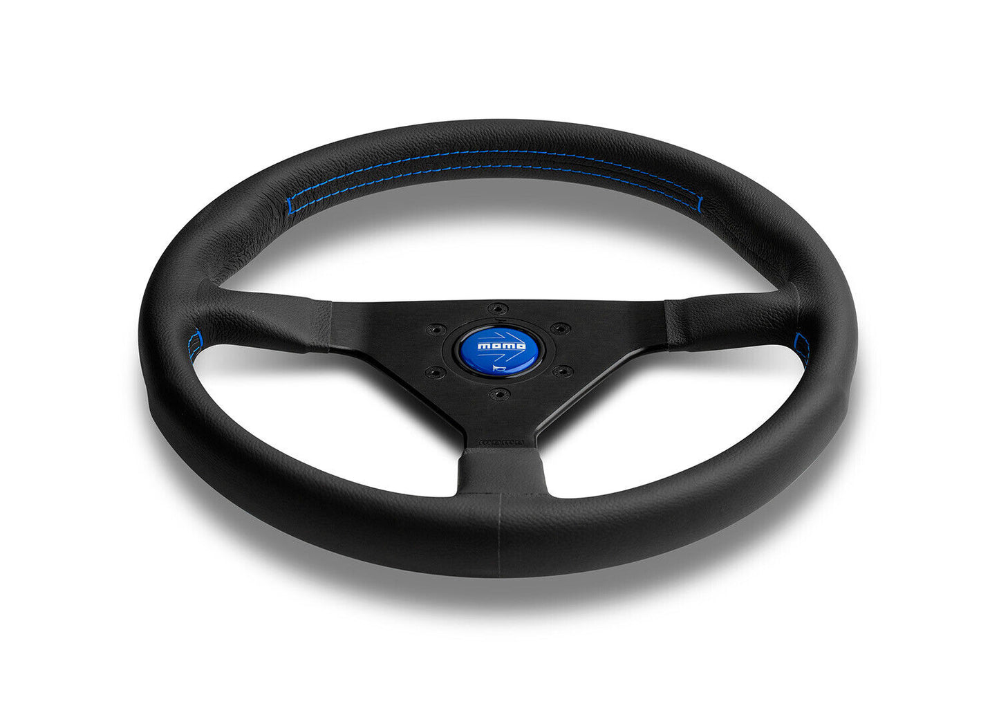 Momo Montecarlo Leather Steering Wheel 350mm Blue Stitching & Blue Horn Button