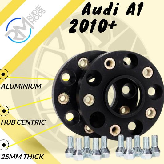 BLACK Audi A1 2010 Onwards 5x100 57.1 25mm ALLOY Hubcentric Wheel Spacers