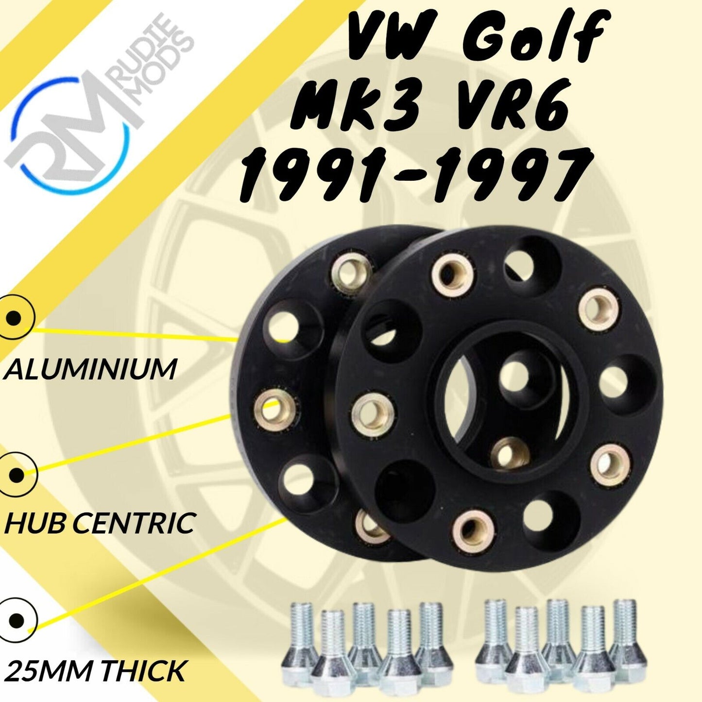 BLACK VW Golf MK3 VR6 1991-1997 5x100 57.1 25mm ALLOY Hubcentric Wheel Spacers