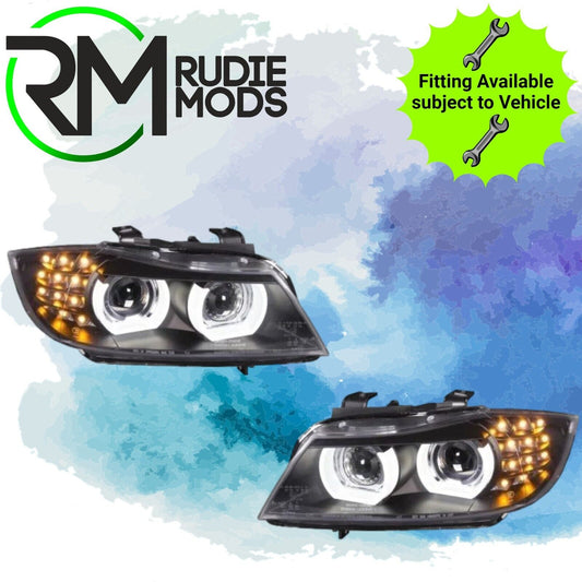 Black LED 3D DRL Headlights - Xenon for BMW 3 Series E90/E91 2009-2012 LCI