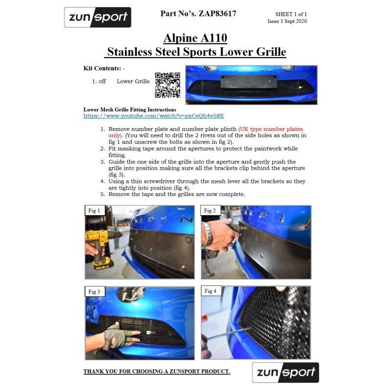 ZUNSPORT ALPINE A110 - LOWER GRILLE - BLACK