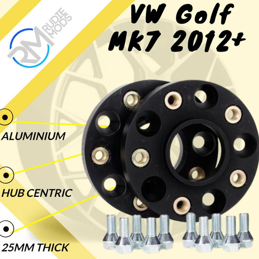 BLACK VW Golf MK7 2012 Onwards 5x112 57.1 25mm ALLOY Hubcentric Wheel Spacers
