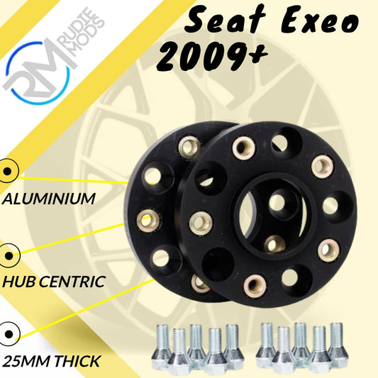 BLACK Seat Exeo 2009 Onwards 5x112 57.1 25mm ALLOY Hubcentric Wheel Spacers