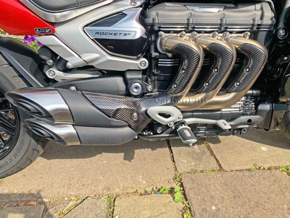 Carbon Fibre Triumph Rocket 3 Black, GT, R Mid exhaust 1 into 2 heat shield