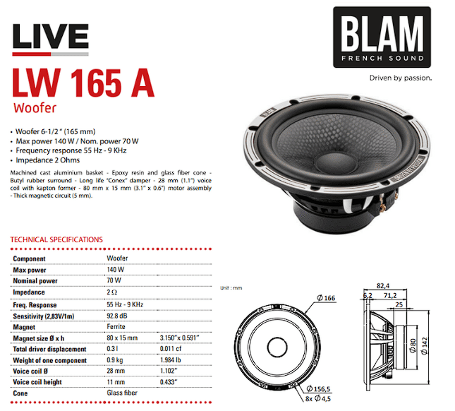 BLAM LIVE L165A ACOUSTIC 165mm (6.5 inch) 140W High-fidelity Car Audio Speakers