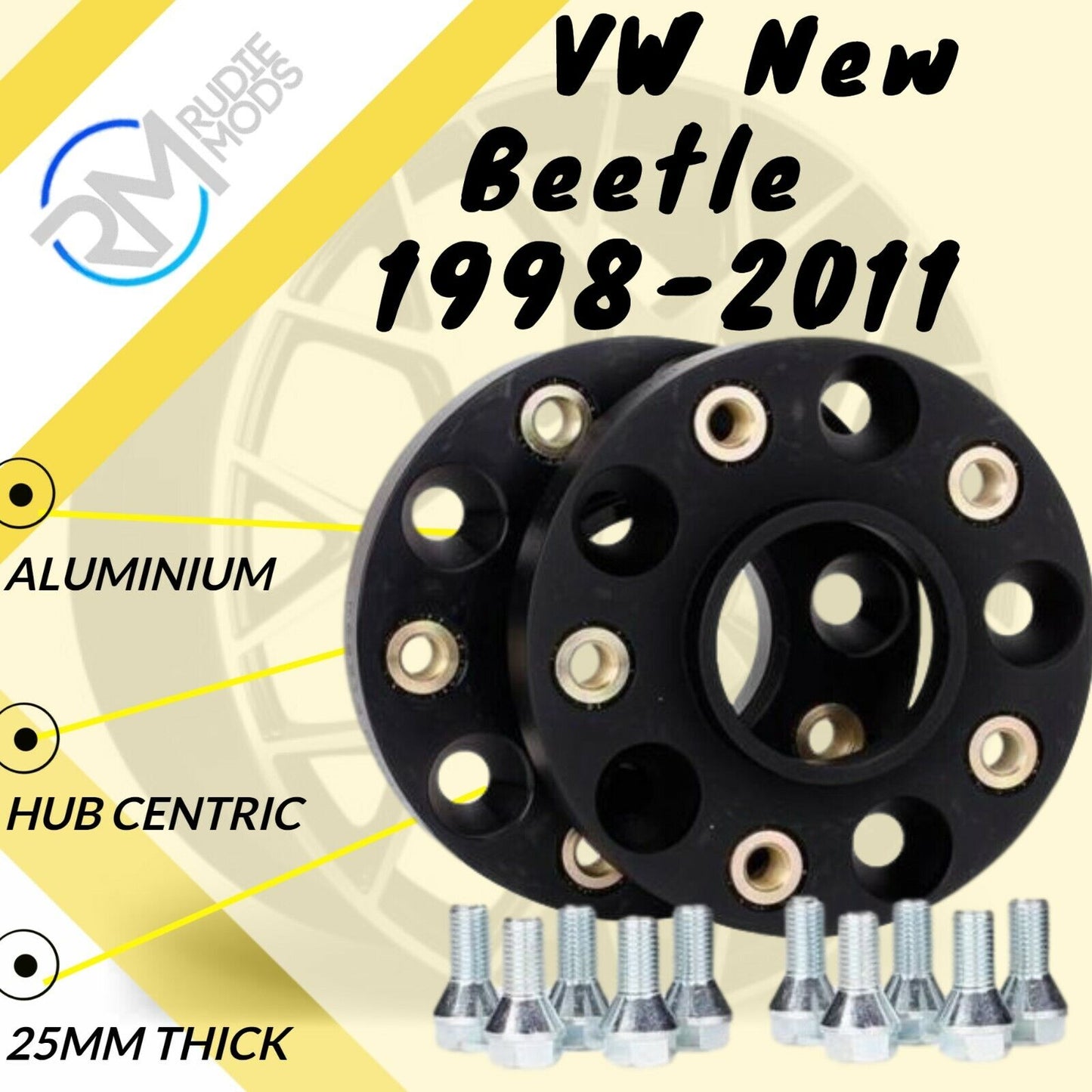 BLACK VW New Beetle 1998-2011 5x100 57.1 25mm ALLOY Hubcentric Wheel Spacers