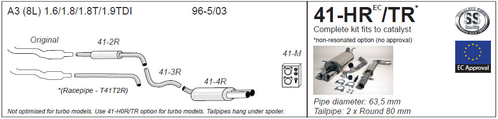 Jetex Exhaust Audi A3 (8L) Non-Petrol Turbo + TDI 1996-2003Half System non-res