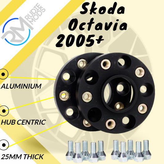 BLACK Skoda Octavia 2005 Onwards 5x112 57.1 25mm ALLOY Hubcentric Wheel Spacers