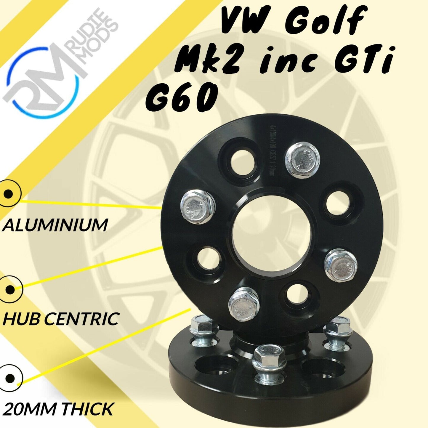 BLACK VW Golf Mk2 inc GTi G60 4x100 20mm Hubcentric Wheel spacers 1 pair