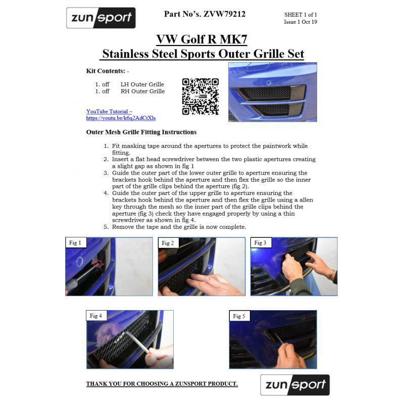 Zunsport Black Front Grille Set compatible with VW Golf R MK7 - (2012 - 2015)