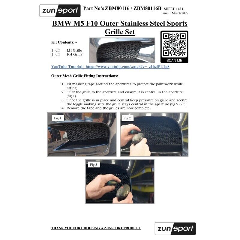 ZUNSPORT BMW M5 F10 - FRONT GRILLE SET - BLACK