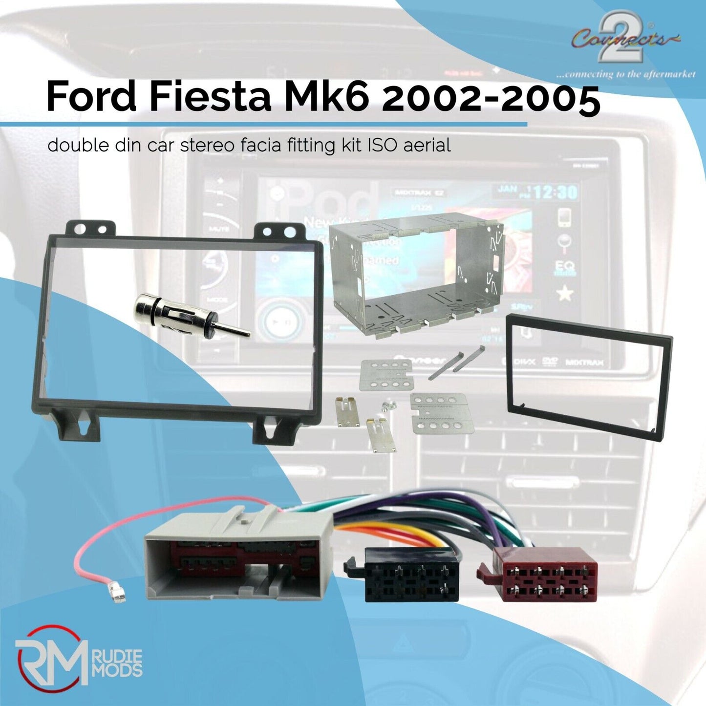 Ford Fiesta Mk6 2002-2005 double din car stereo facia fitting kit ISO aerial