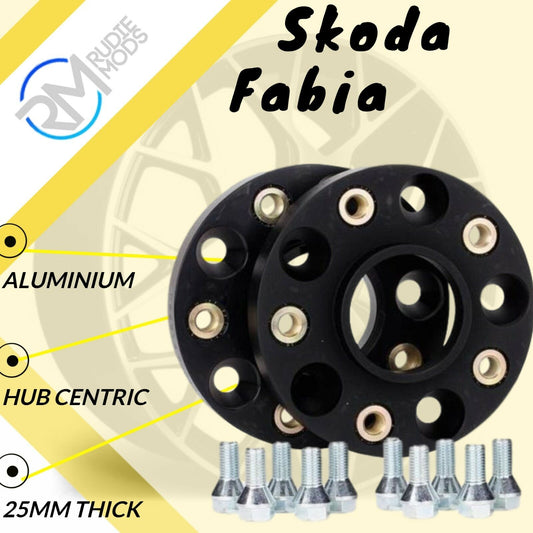 BLACK Skoda Fabia 5x100 57.1 25mm ALLOY Hubcentric Wheel Spacers