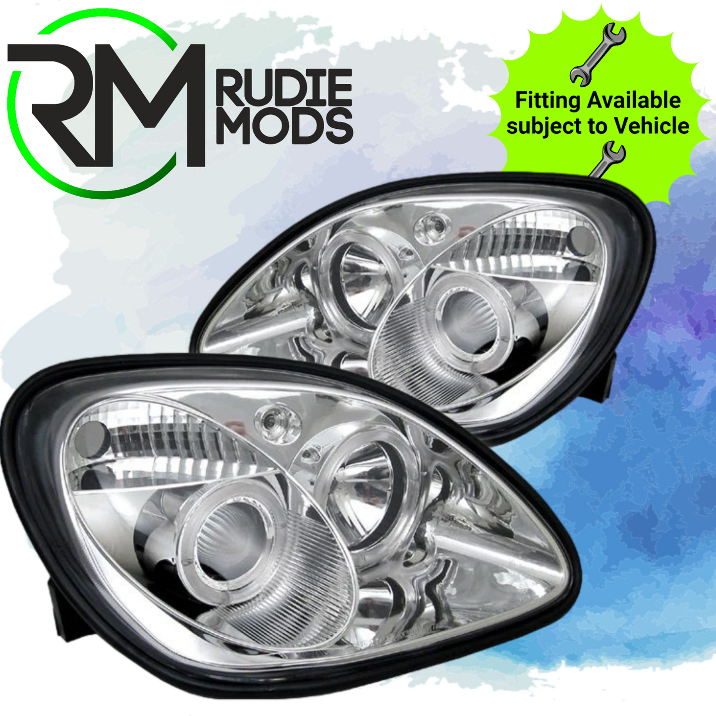 Chrome Angel Eye Headlights for Mercedes Benz SLK R170 1996-2004