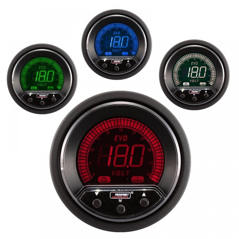 Prosport Evo 52mm LCD DC Volts Voltage Gauge 4 colour with peak and warning