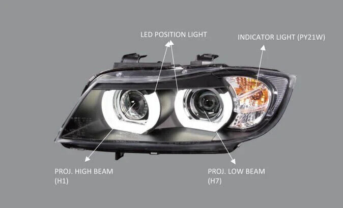BMW 3 Series E90 and E91 05-08 Black LED 3D DRL Daylight Running Lights Headligh