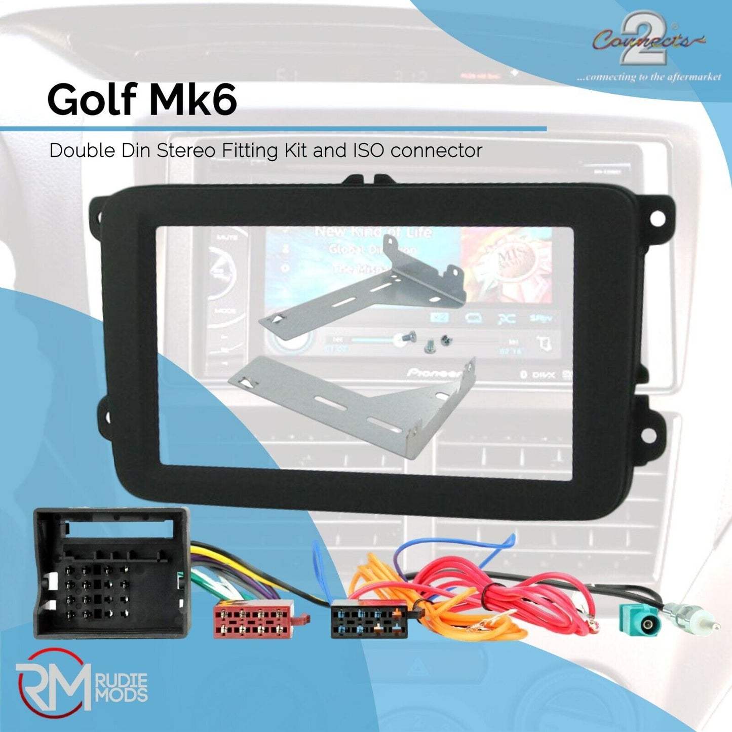 VW Golf Mk6 Double Din Stereo Facia Fitting Kit Panel ISO wiring Aerial