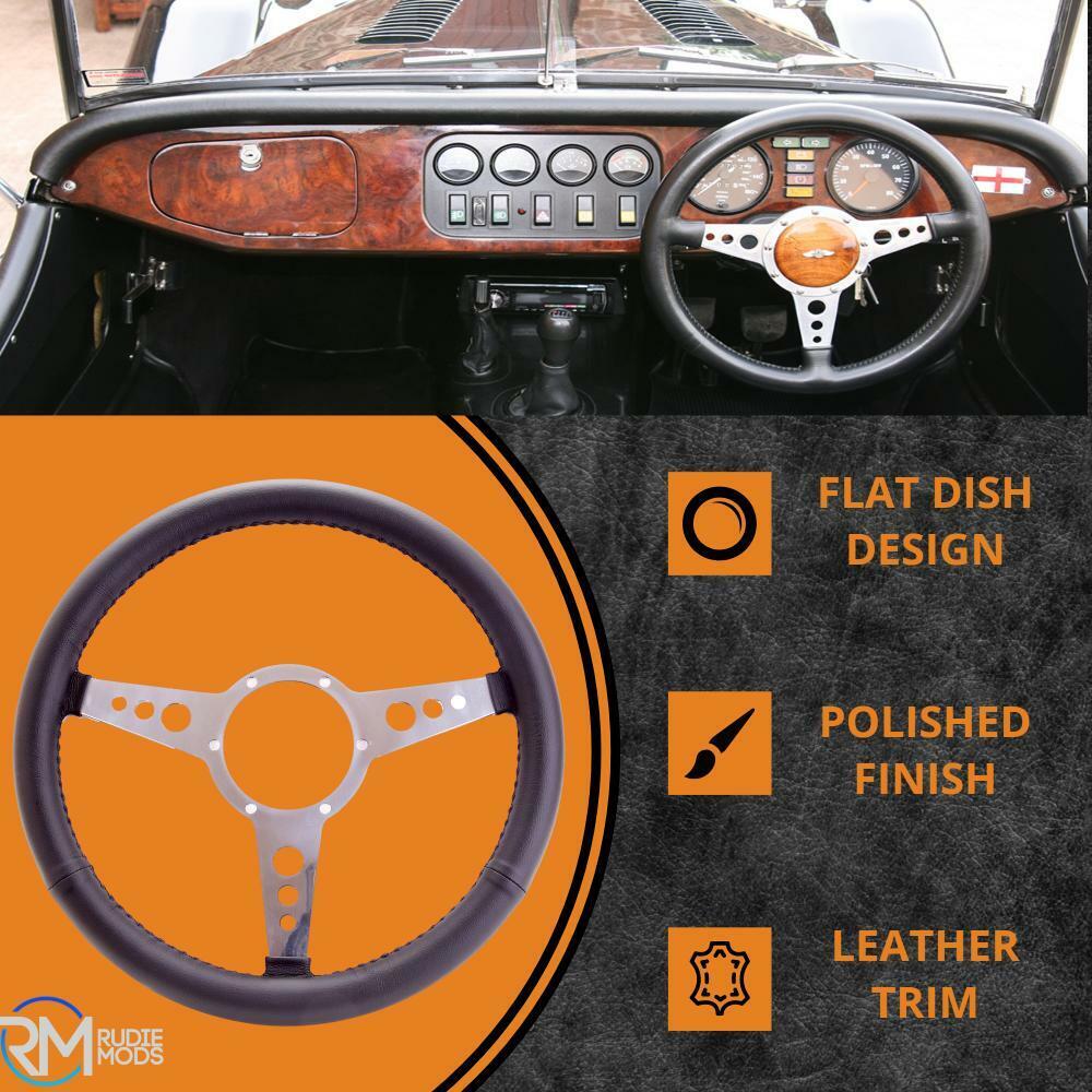 Classic 14" Leather Trim Car Steering Wheel By Mountney 43FPLB/LX High Quality