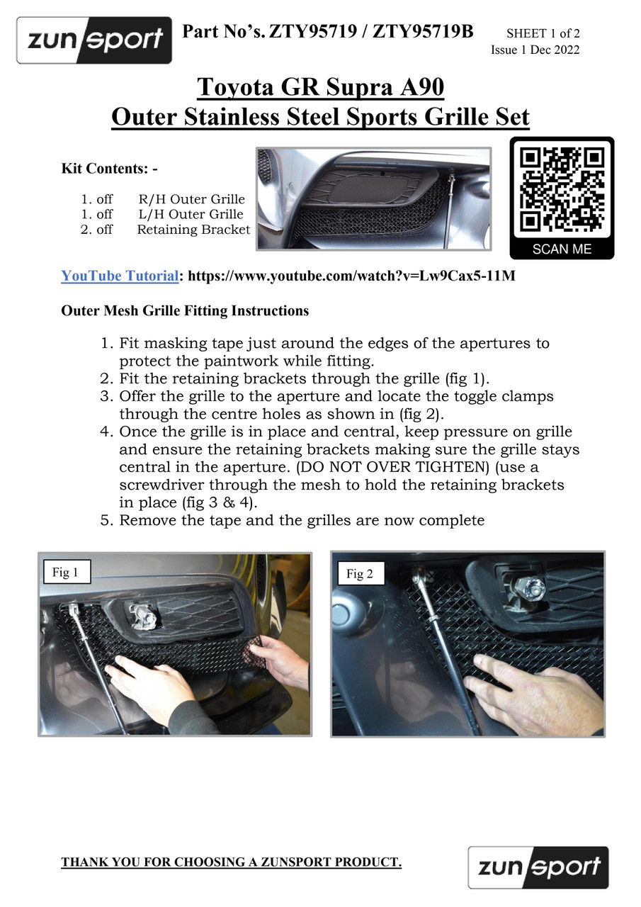 ZUNSPORT Black Full Grille Set for Toyota GR Supra MK5 ZTY95719B