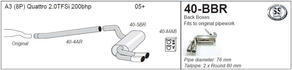 Jetex Exhaust for Audi A3 (8P) Quattro Petrol Turbo 05+ Back Box