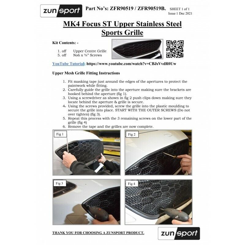 Zunsport Front Grille Set for Ford Focus ST-Line 2018+ in Black ZFR82218