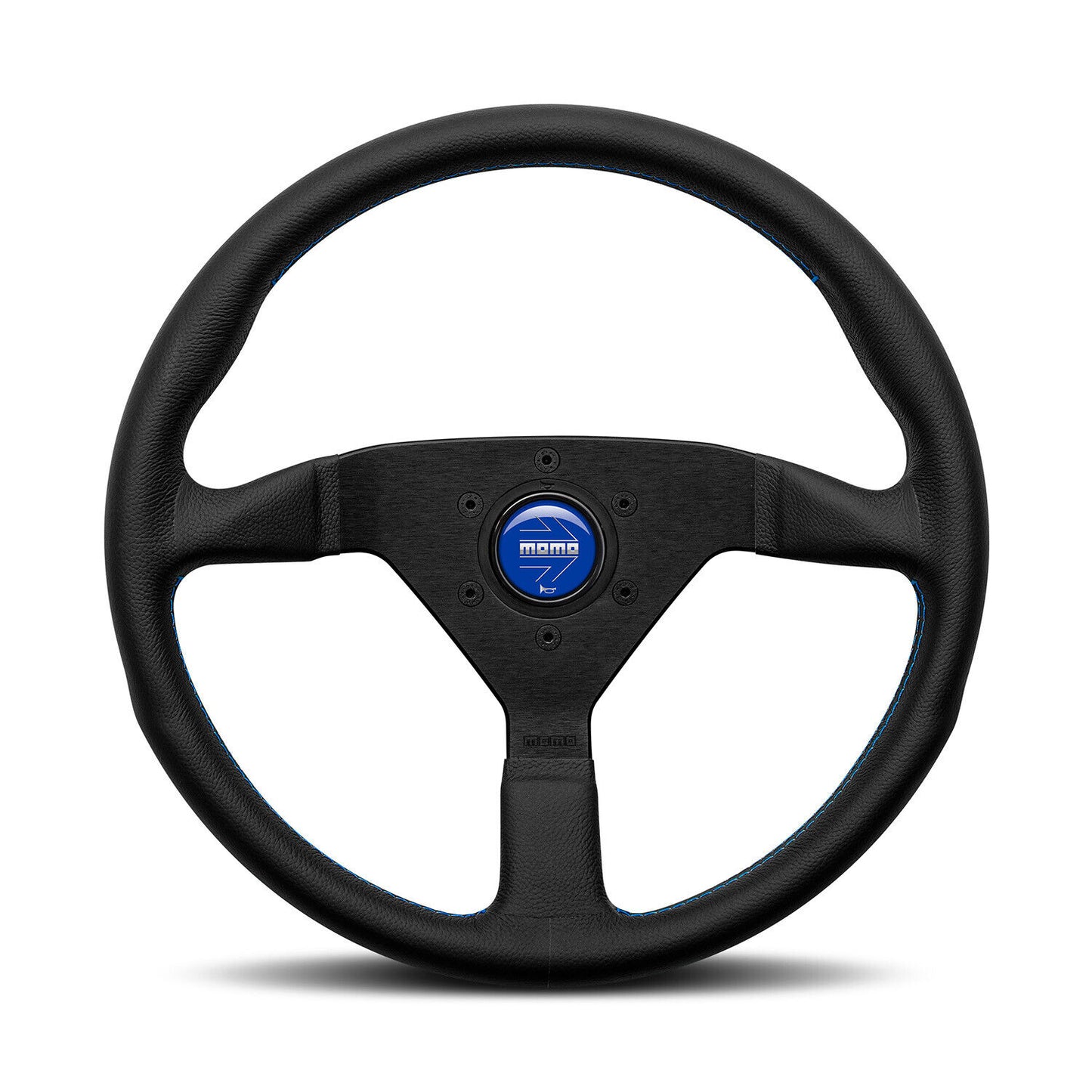 Momo Montecarlo Leather Steering Wheel 350mm Blue Stitching & Blue Horn Button