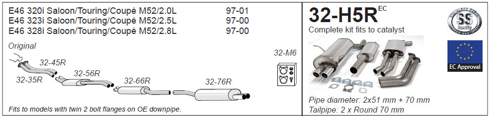 Jetex Exhaust for BMW 323i E46 (M52) 1997-2000 Half System