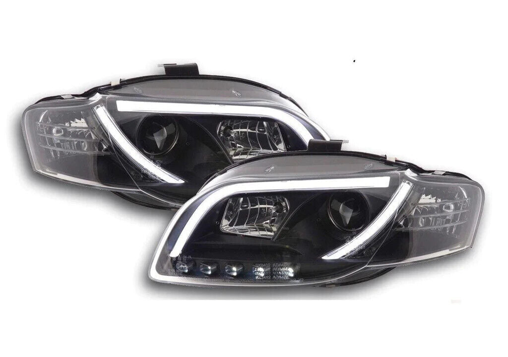 Black LED Lightbar DRL Devil Eye Projector Headlights for Audi A4 2005-2008 B7