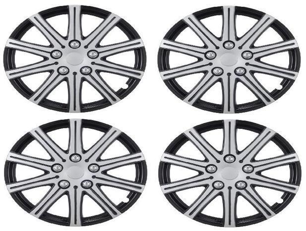 14" GLOSS BLACK & SILVER CAR WHEEL TRIMS COVERS