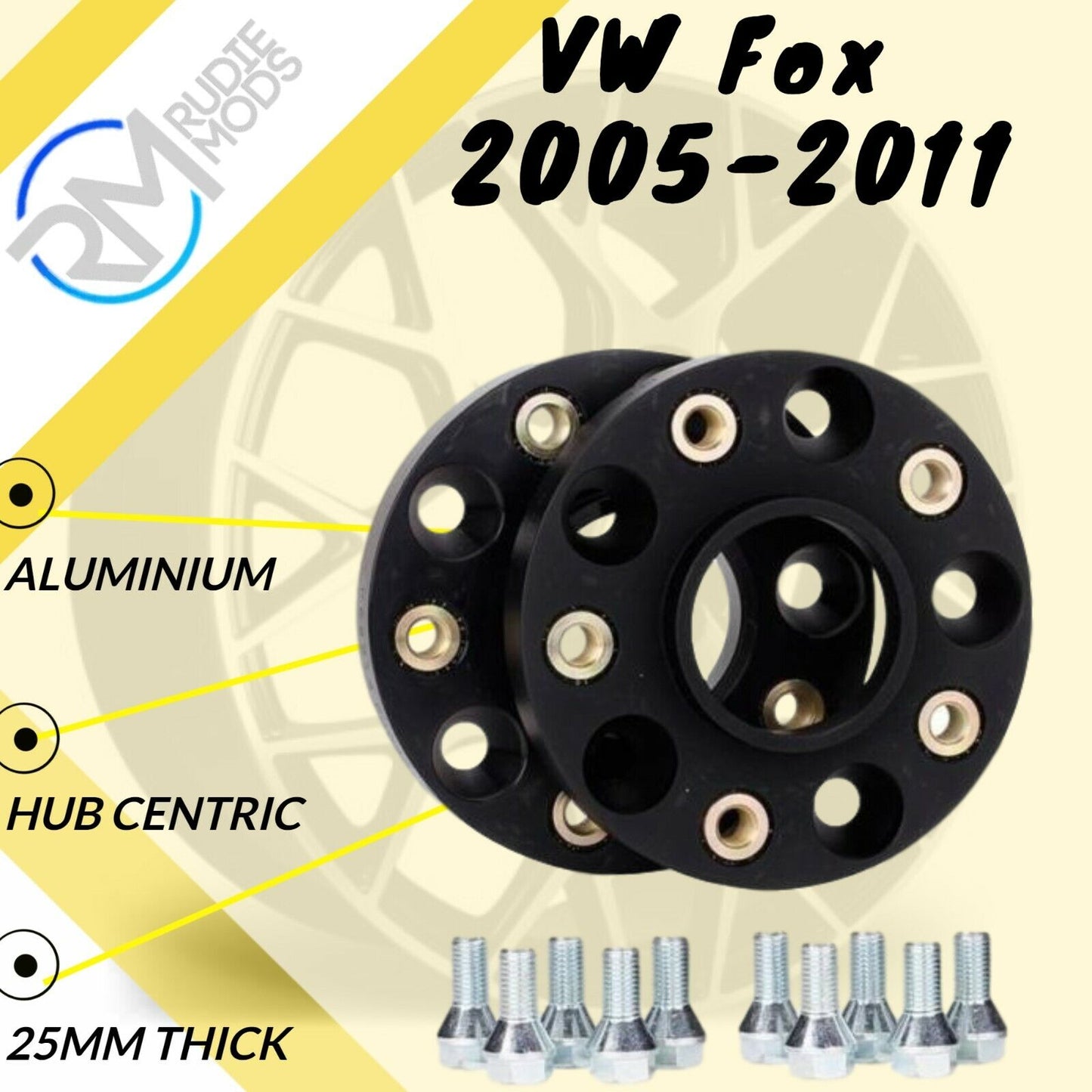 BLACK VW Fox 2005-2011 5x100 57.1 25mm ALLOY Hubcentric Wheel Spacers