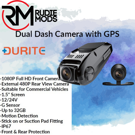Durite Dash Cam Front & Rear 2ch Full HD front, 480P Rear 0-776-65