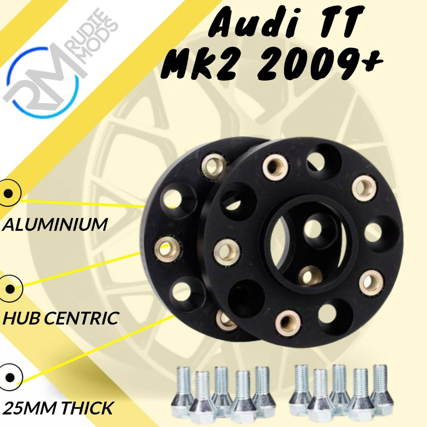 BLACK Audi TT MK2 2009 Onwards 5x112 57.1 25mm ALLOY Hubcentric Wheel Spacers
