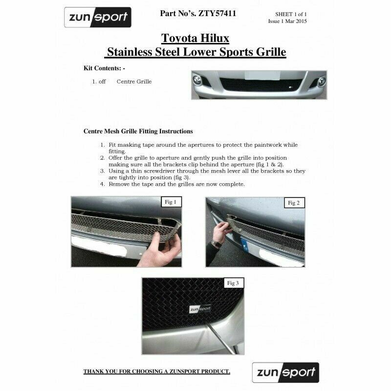 ZUNSPORT BLACK OUTER GRILLE SET TOYOTA HILUX 2012-2015 Special Offer
