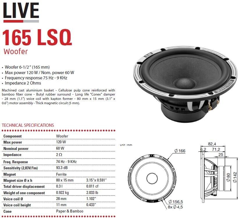 Blam  Speaker Upgrade kit for Tesla Model 3 & Y (standard Audio) 165mm