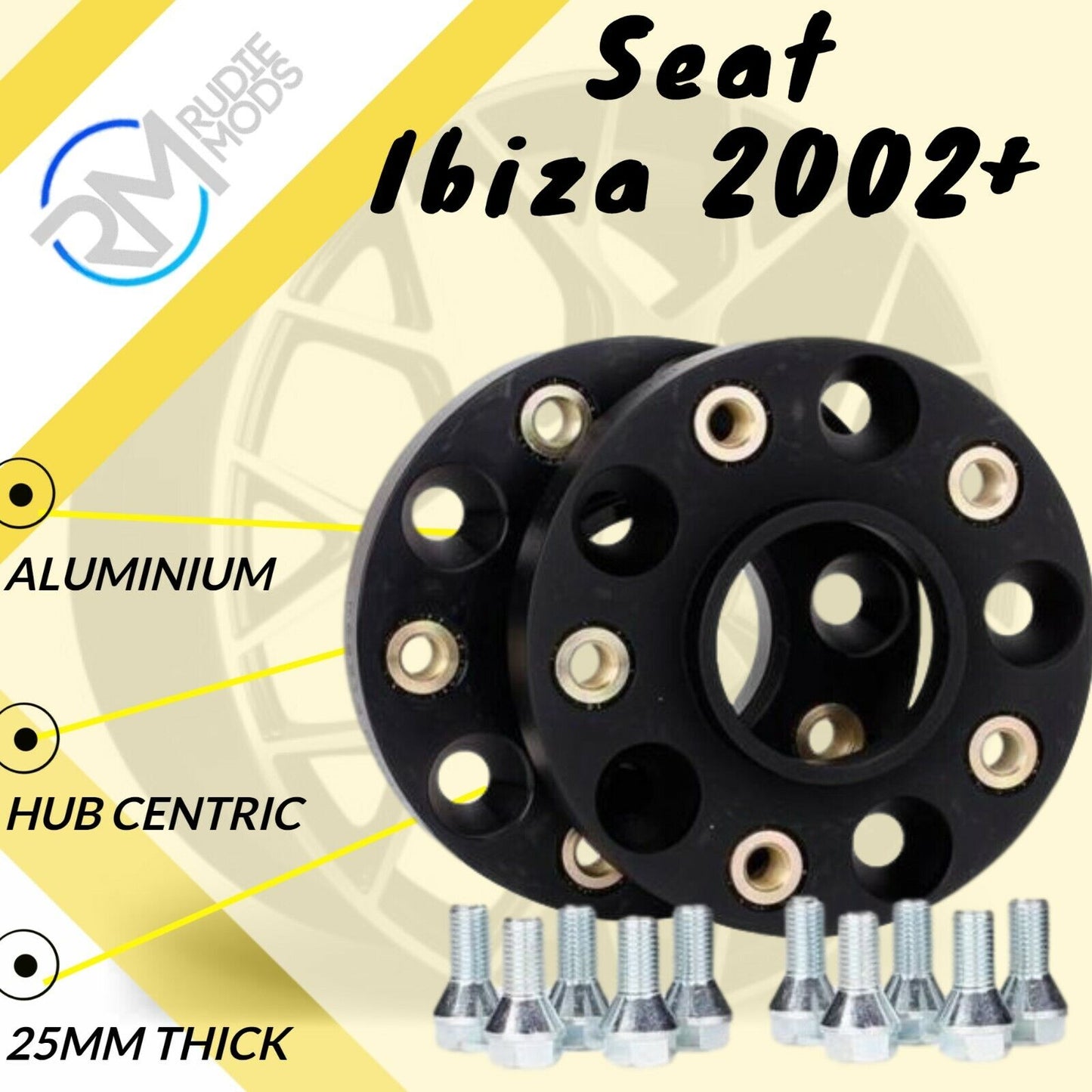 BLACK Seat Ibiza 2002 Onwards 5x100 57.1 25mm ALLOY Hubcentric Wheel Spacers
