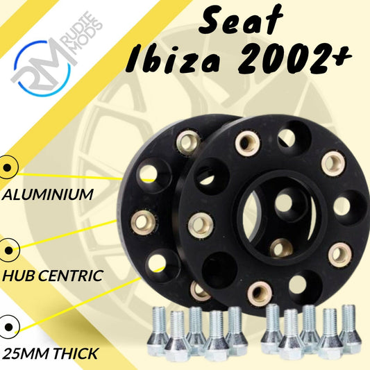 BLACK Seat Ibiza 2002 Onwards 5x100 57.1 25mm ALLOY Hubcentric Wheel Spacers