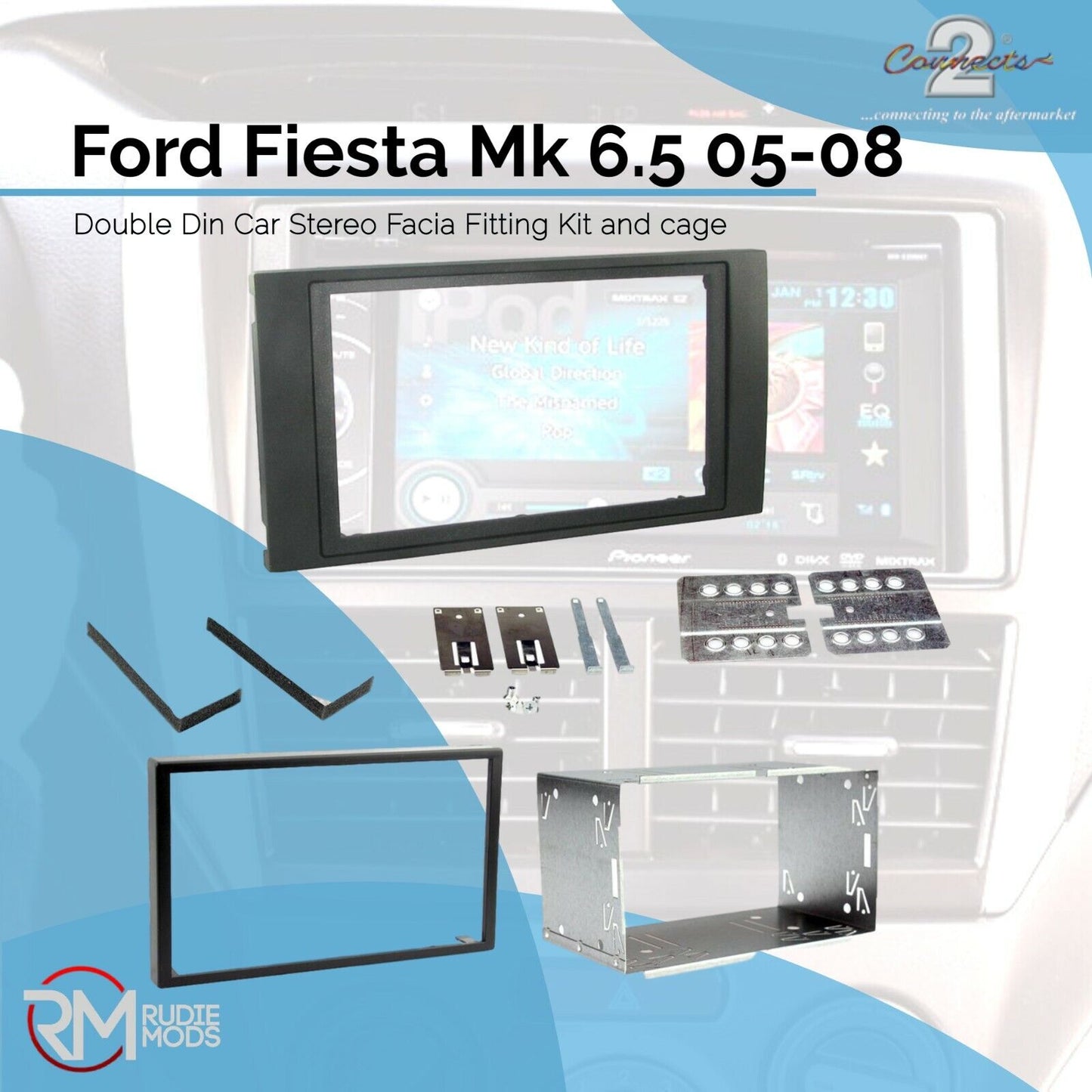 Ford Fiesta Mk 6.5 05-08 Black Double Din Car Stereo Fitting Kit Facia CT23FD01