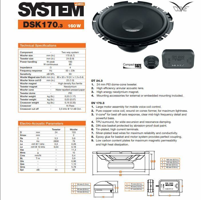 Hertz Dieci DSK 170.3 17cm 6.5" Slim Fit Car 2 Way Component Speakers