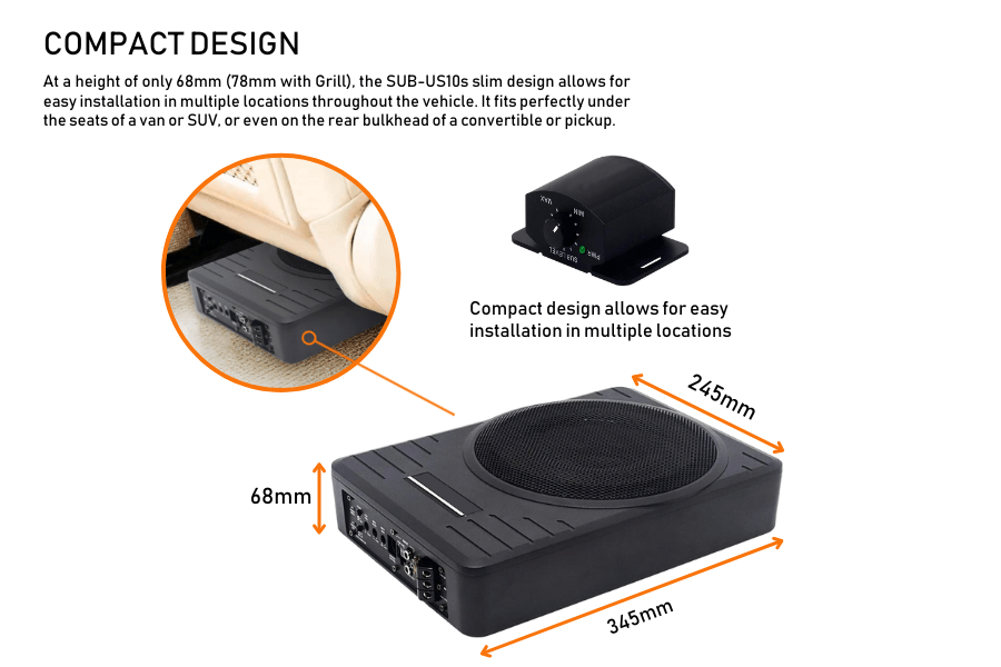 Component speakers 165mm & 10 inch amplified underseat subwoofer RECOIL