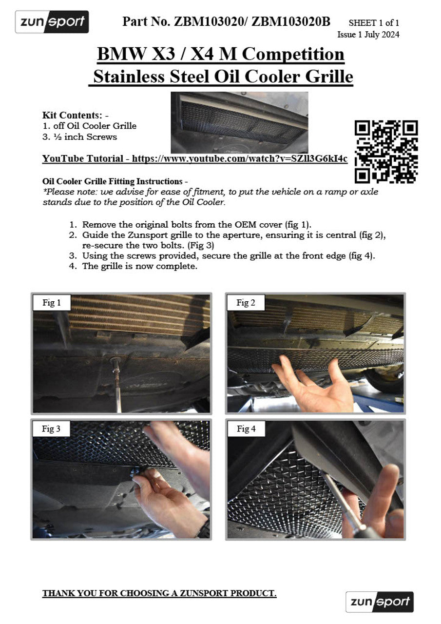 Zunsport BMW X3 / X4 M Competition - Oil Cooler Grille ZBM103020B