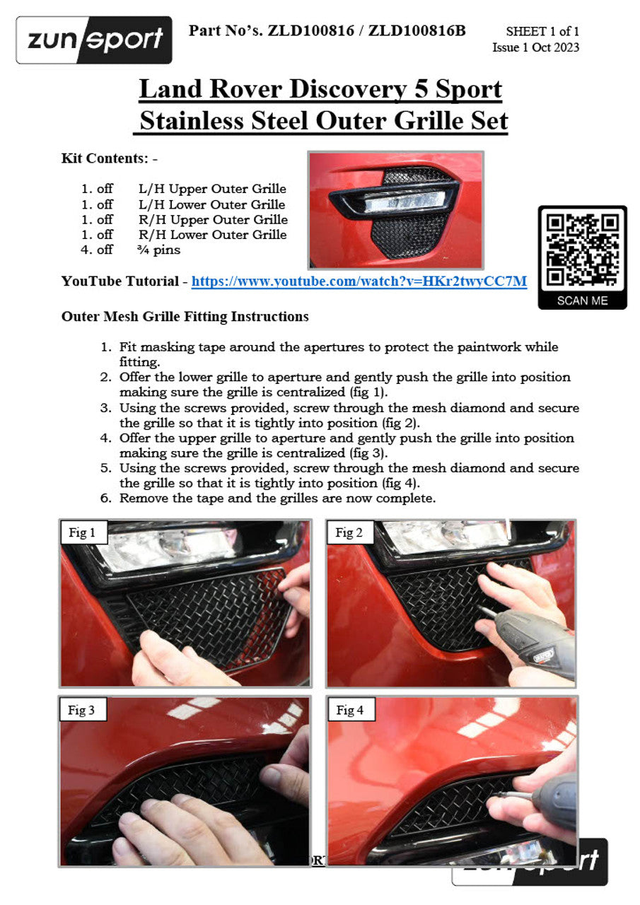 Zunsport Land Rover Discovery Sport - Front Stainless Steel Black Grille Set