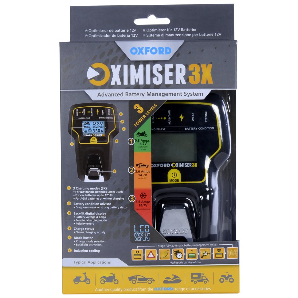 Battery management Charger System Oximiser 3x Motorcycle 12V Oxford EL200
