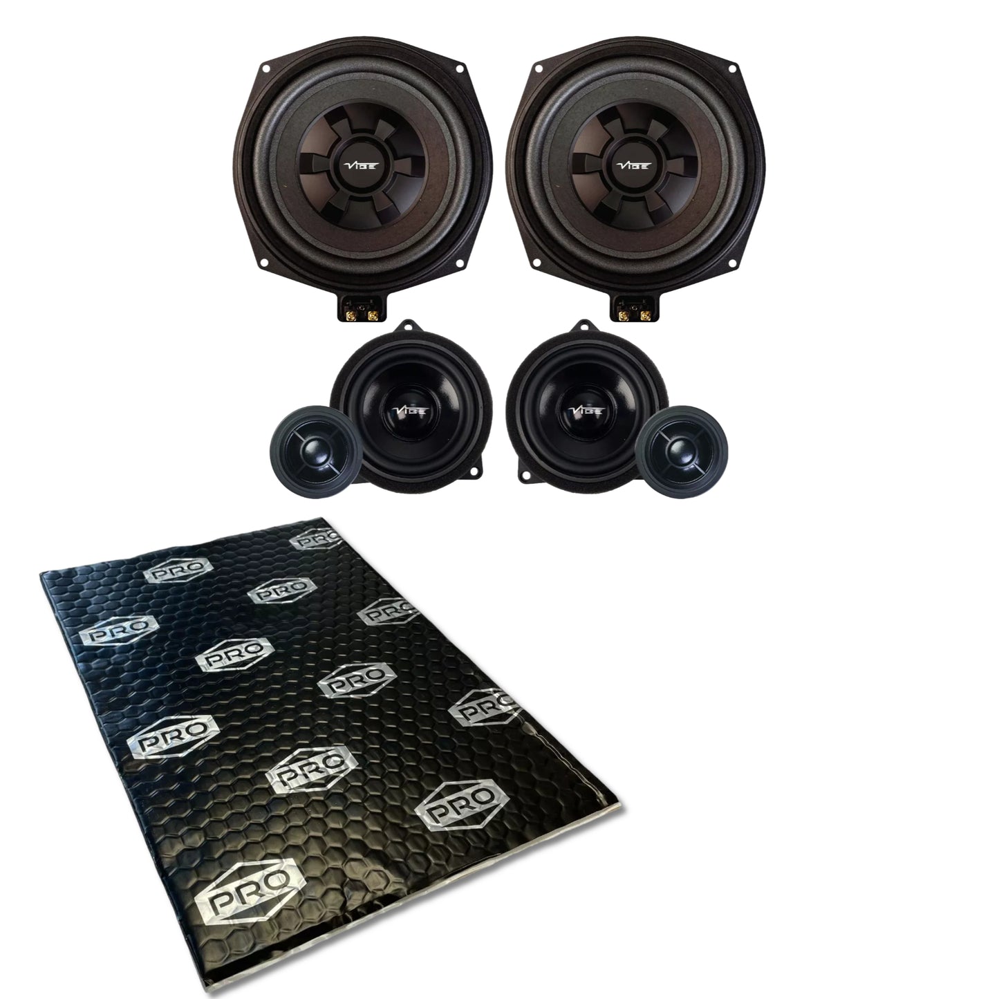 Factory Audio upgrade kit For BMW I8 2013 On Plug and Play Component Speaker & Sub + 1 20" x 13.5" Sheet of Sound Deadening and Insulation for Vibrations