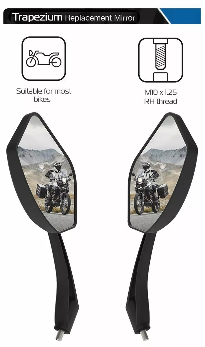 Trapezium Motorcycle Handle bar mounted Mirror Glass 10mm Oxford