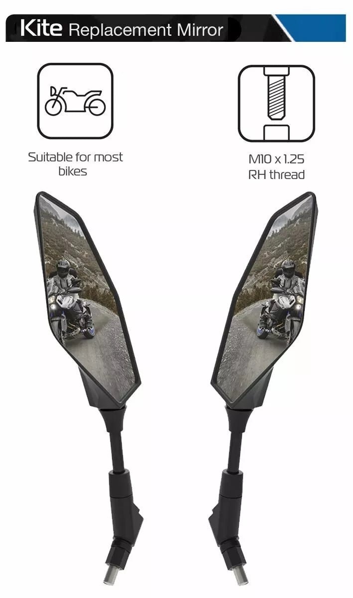 Kite Motorcycle Handle bar mounted Mirror Glass 10mm thread Oxford left & right
