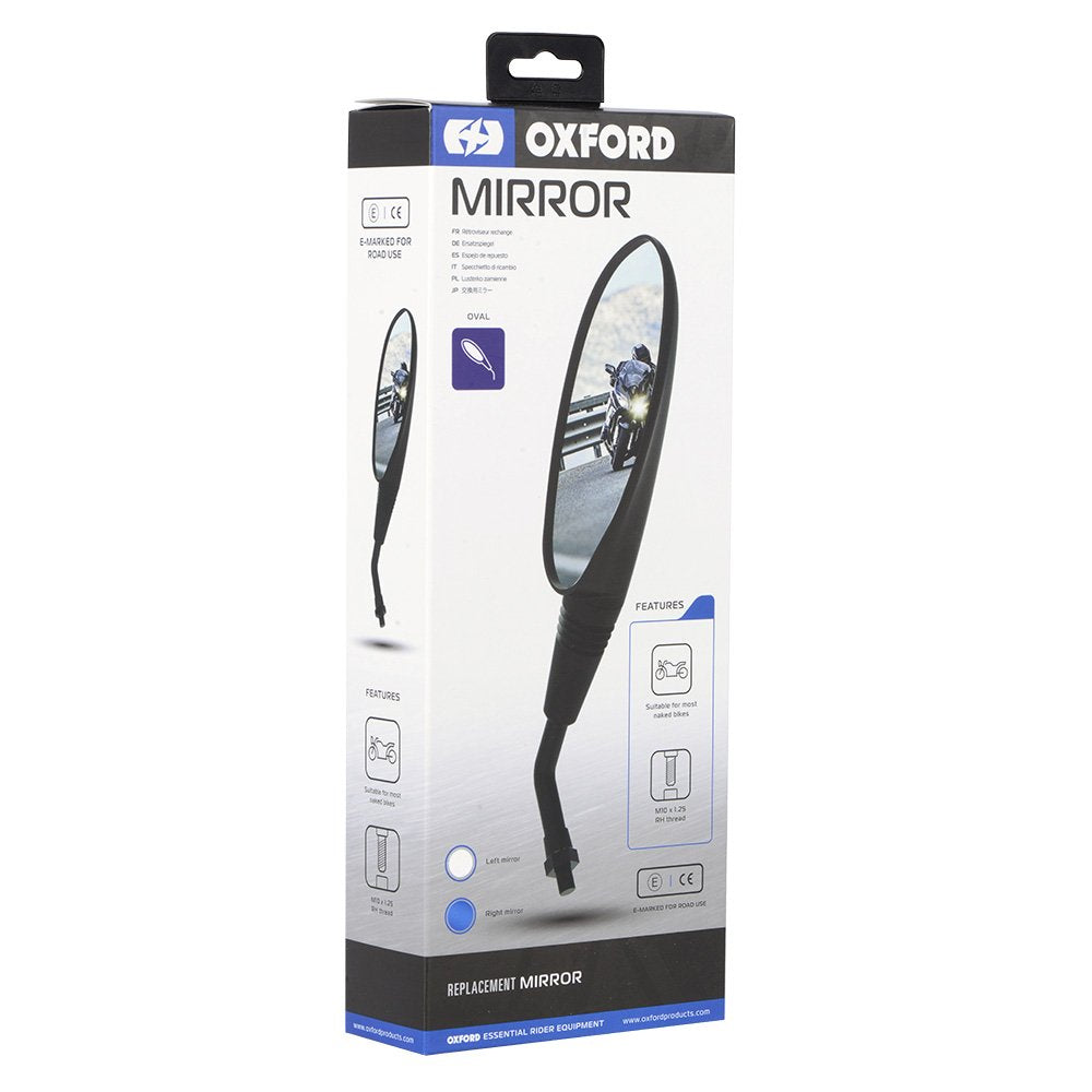 Oval Motorcycle Handle bar mounted Mirror Glass 10mm Oxford left and right