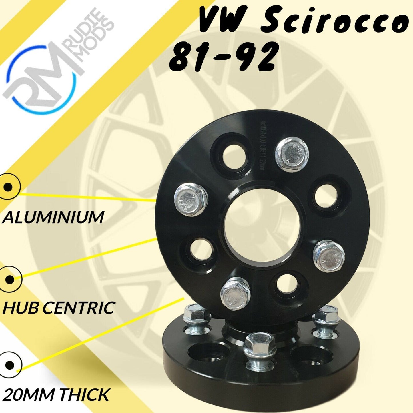 BLACK VW Scirocco 81-92 4x100 20mm Hubcentric Wheel spacers 1 pair inc bolts