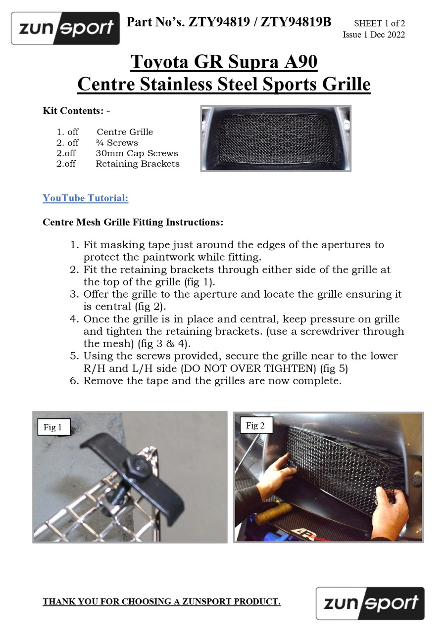 ZUNSPORT Black Full Grille Set for Toyota GR Supra MK5 ZTY95719B