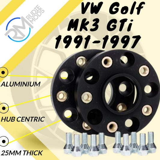 BLACK VW Golf MK3 GTi 1991-1997 5x100 57.1 25mm ALLOY Hubcentric Wheel Spacers