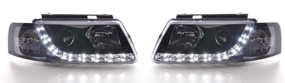 VW Passat 3B 1996 - 2000 Black DRL R8 Style Projector Headlights - 1 Pair
